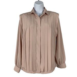 Vintage Pleated Blouse In Blush Pink With Collared Neckline Size 6